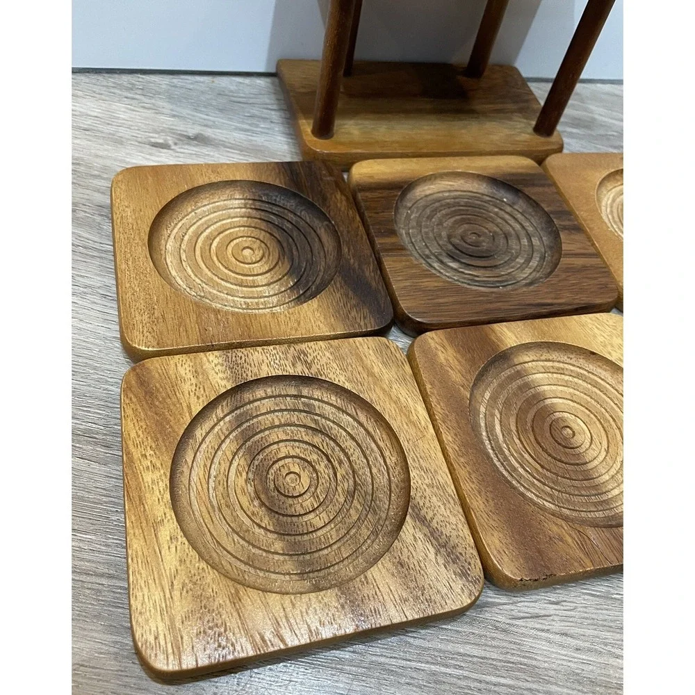 Six Wooden Coaster Set Square Holder